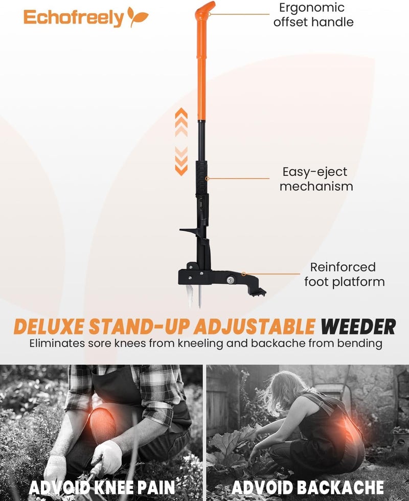 Echofreely Weed Puller Tool - Adjustable 35"-46" Heavy Duty 4-Claw Stand-Up Weeder for Yard Weed Removal, Ergonomic Garden Tool with No Bending or Squatting Needed - Image 3